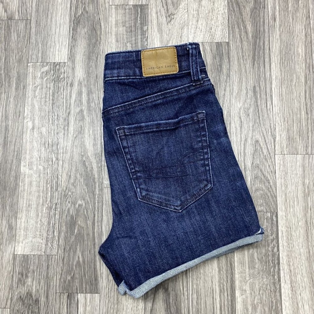 AMERICAN EAGLE Stretch Cuffed Hem Blue Denim Jean Shortie Shorts Women's Size 0